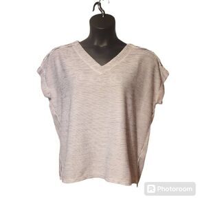 Jones New York Women's Striped Blouse Dolman Sleeve Top Ribbed V Neck Blue L